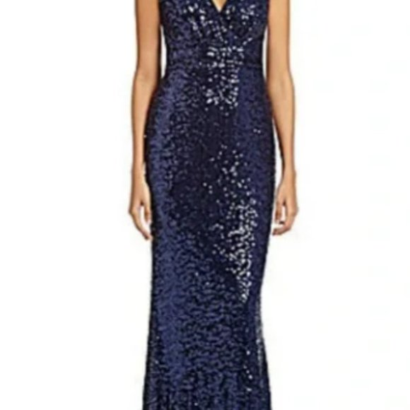 Badgley Mischka Navy Blue Long Sequined Formal Dress Size 12 - Picture 1 of 8